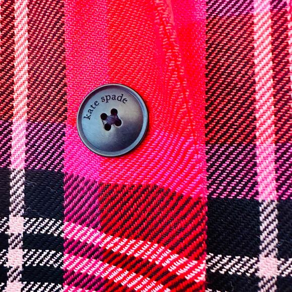 KATE SPADE $428 Wool Blend Fall Red & Black Plaid Stripe Blazer Jacket – Size 8 - Picture 10 of 16